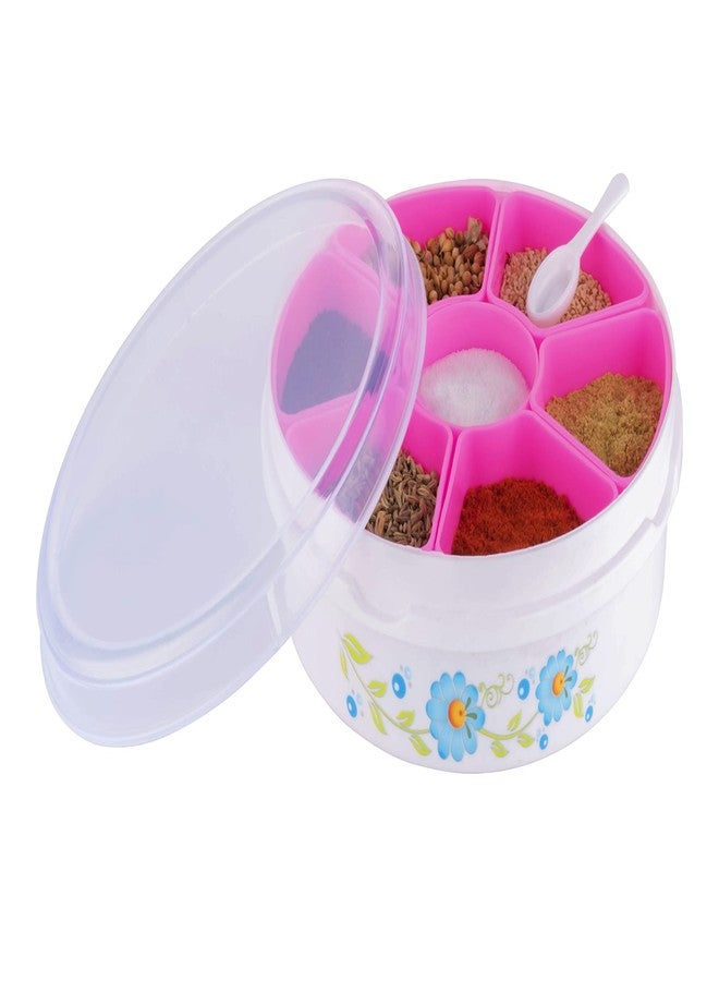 HAPPI Plastic Masala Box for Kitchen, Spice Boxes for Kitchen, Transparent Rangoli/Spice/Masala Dabba Container 7 Compartments with Spoon - Image 1